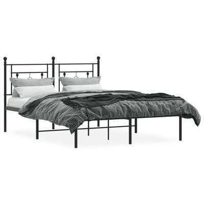 vidaXL Metal Bed Frame without Mattress with Headboard Black 140x190 cm