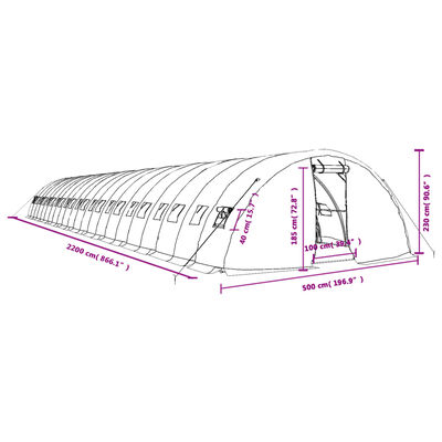 vidaXL Greenhouse with Steel Frame Green 110 m² 22x5x2.3 m