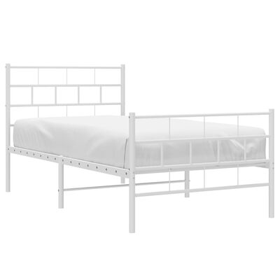 vidaXL Metal Bed Frame without Mattress with Footboard White 90x200 cm