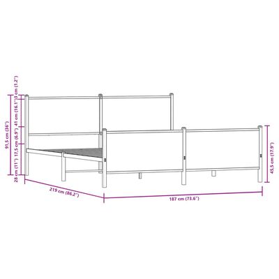 vidaXL Metal Bed Frame without Mattress Brown Oak 183x213 cm