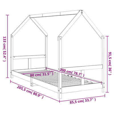 vidaXL Kids Bed Frame Black 80x200 cm Solid Wood Pine