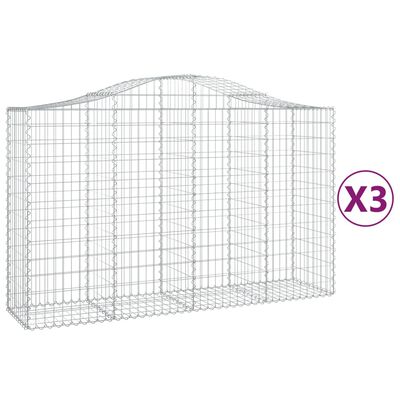 vidaXL Arched Gabion Baskets 3 pcs 200x50x120/140 cm Galvanised Iron