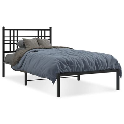 vidaXL Metal Bed Frame without Mattress with Headboard Black 100x200 cm