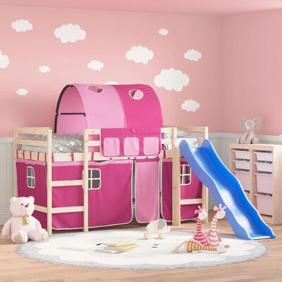 vidaXL Kids' Loft Bed with Tunnel without Mattress Pink 90x190 cm Single