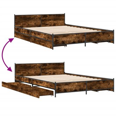 vidaXL Bed Frame with Drawers without Mattress Smoked Oak 160x200 cm