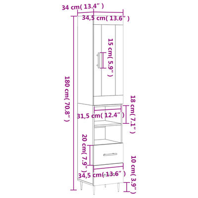 vidaXL Highboard Grey Sonoma 34.5x34x180 cm Engineered Wood