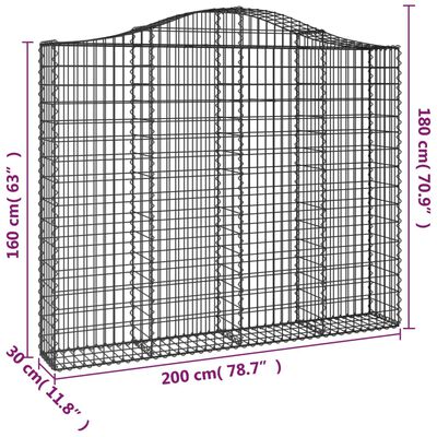 vidaXL Arched Gabion Baskets 6 pcs 200x30x160/180 cm Galvanised Iron