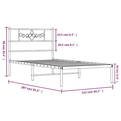 vidaXL Metal Bed Frame without Mattress with Headboard White 107x203 cm