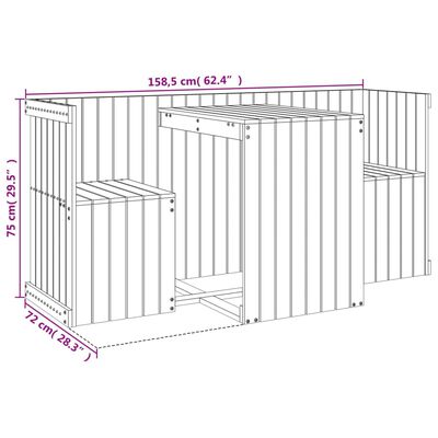 vidaXL Balcony Set 2-Seater White Solid Wood Pine