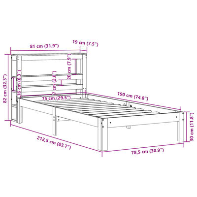 vidaXL Bed Frame with Headboard without Mattress White 75x190 cm Small Single