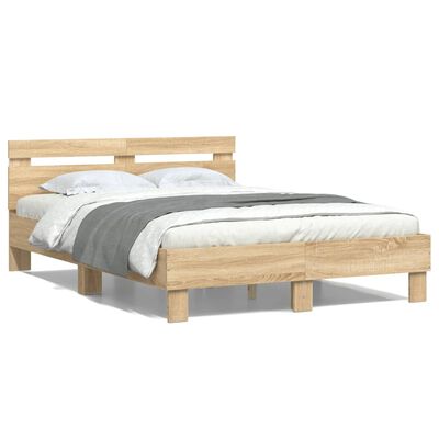 vidaXL Bed Frame with LED without Mattress Sonoma Oak 120x190 cm Small Double