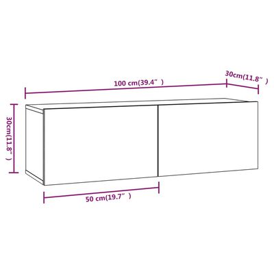 vidaXL Wall TV Cabinets 2 pcs Grey Sonoma 100x30x30 cm Engineered Wood