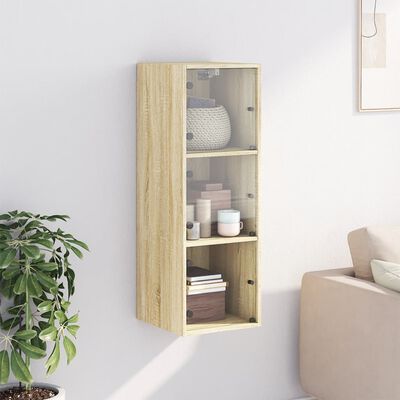 vidaXL Wall Cabinet with Glass Doors Sonoma Oak 35x37x100 cm