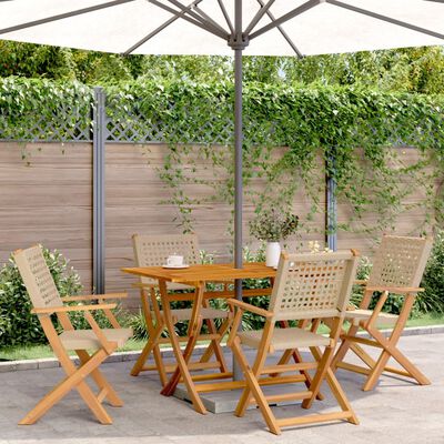 vidaXL Folding Garden Chairs 4 pcs Beige Poly Rattan and Solid Wood