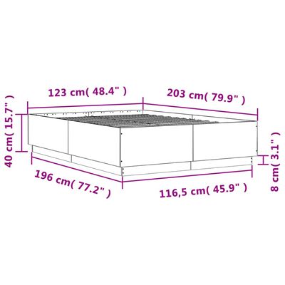 vidaXL Bed Frame with LED without Mattress Smoked Oak 120x200 cm