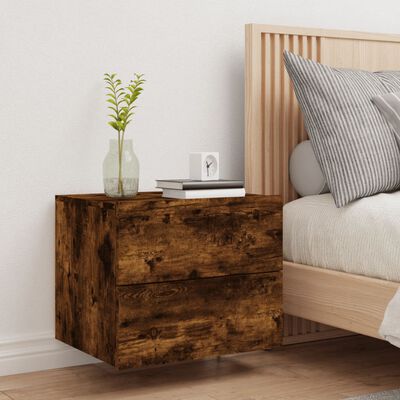 vidaXL Wall-mounted Bedside Cabinet with LED Lights Smoked Oak