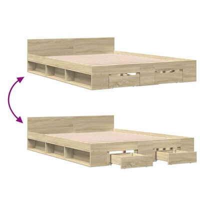 vidaXL Bed Frame with Drawers without Mattress Sonoma Oak 135x190 cm Double