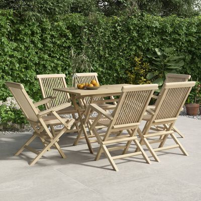 vidaXL 7 Piece Garden Dining Set Grey Solid Wood Teak