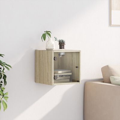 vidaXL Bedside Cabinet with Glass Door Sonoma Oak 35x37x35 cm