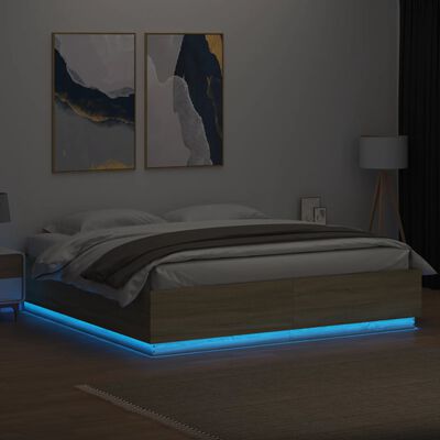 vidaXL Bed Frame with LED without Mattress Sonoma Oak 200x200 cm