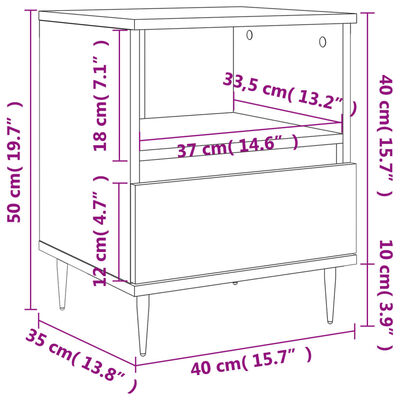 vidaXL Bedside Cabinet White 40x35x50 cm Engineered Wood