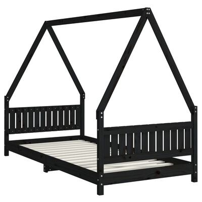 vidaXL Kids Bed Frame Black 90x200 cm Solid Wood Pine