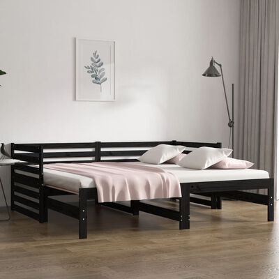 vidaXL Pull-out Day Bed without Mattress Black 2x(90x190) cm