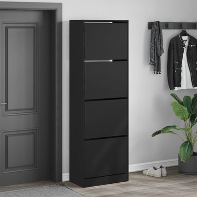 vidaXL Shoe Cabinet with 4 Flip-Drawers Black 60x34x187.5 cm