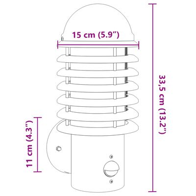 vidaXL Outdoor Wall Light with Sensor Black Stainless Steel