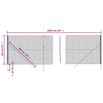 vidaXL Wire Mesh Fence Anthracite 2.2x10 m Galvanised Steel