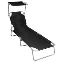 vidaXL Folding Sun Lounger with Canopy Black Aluminium