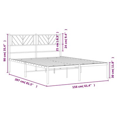 vidaXL Metal Bed Frame without Mattress with Headboard Black 150x200 cm King Size