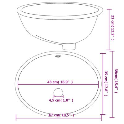 vidaXL Bathroom Sink White 47x39x21 cm Oval Ceramic