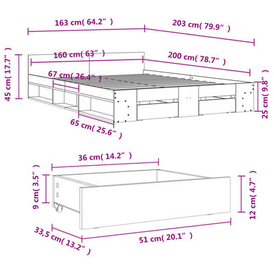 vidaXL Bed Frame with Drawers without Mattress White 160x200 cm