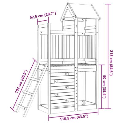 vidaXL Play Tower with Rockwall 110.5x52.5x215cm Impregnated Wood Pine