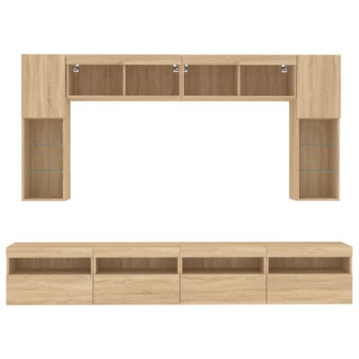 vidaXL 8 Piece TV Wall Cabinet Set with LED Lights Sonoma Oak