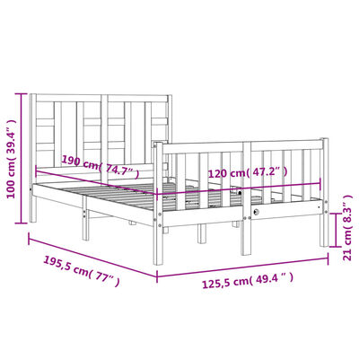 vidaXL Bed Frame without Mattress Black Small Double Solid Wood Pine