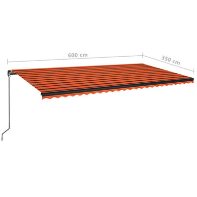 vidaXL Manual Retractable Awning with LED 600x350 cm Orange and Brown