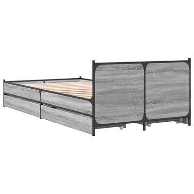 vidaXL Bed Frame with Drawers without Mattress Grey Sonoma 75x190 cm Small Single