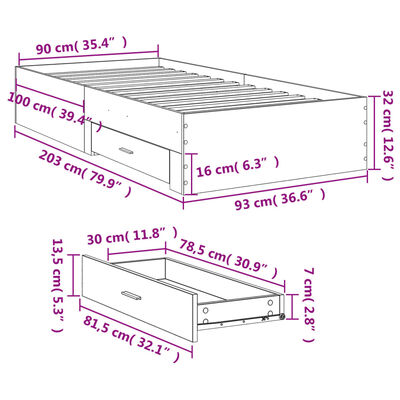 vidaXL Bed Frame with Drawers without Mattress Sonoma Oak 90x200 cm