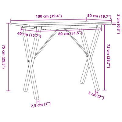 vidaXL Dining Table X-Frame 100x50x75 cm Solid Wood Pine and Cast Iron