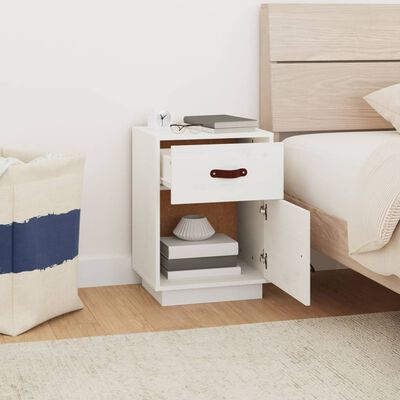 vidaXL Bedside Cabinet White 40x34x55 cm Solid Wood Pine