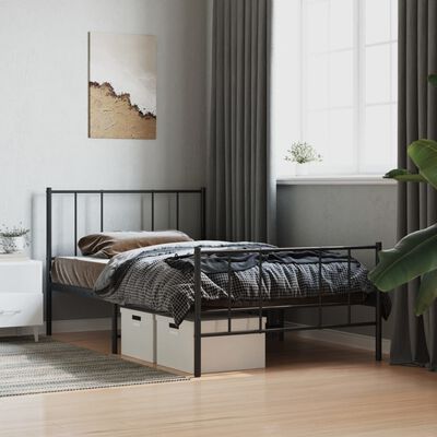 vidaXL Metal Bed Frame without Mattress with Footboard Black 90x190 cm Single