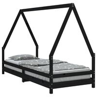 vidaXL Kids Bed Frame Black 90x200 cm Solid Wood Pine