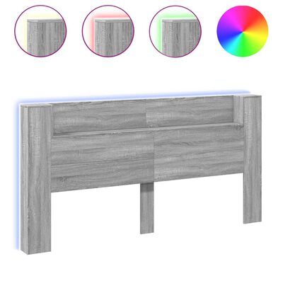 vidaXL Headboard Cabinet with LED Grey Sonoma 200x16.5x103.5 cm