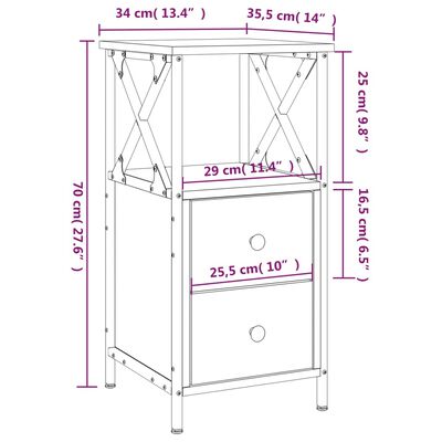 vidaXL Bedside Cabinet Black 34x35.5x70 cm Engineered Wood