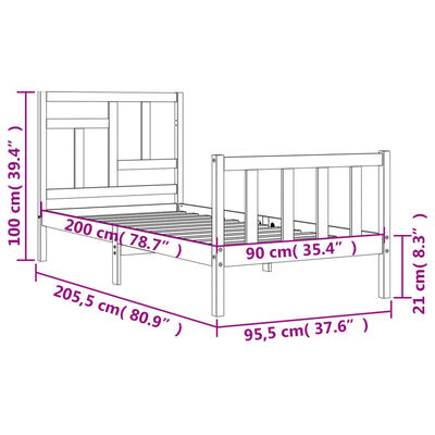 vidaXL Bed Frame without Mattress White 90x200 cm Solid Wood Pine