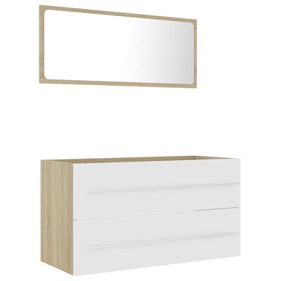 vidaXL 2 Piece Bathroom Furniture Set White and Sonoma Oak Engineered Wood