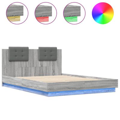 vidaXL Bed Frame with LED without Mattress Grey Sonoma 140x200 cm