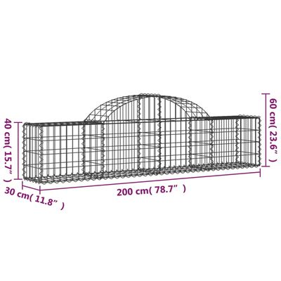 vidaXL Arched Gabion Baskets 25 pcs 200x30x40/60 cm Galvanised Iron